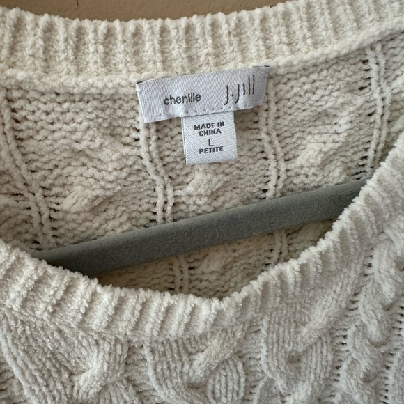 J Jill Ivory Chenille Cable Knit Sweater size Large Petites - Picture 4 of 7